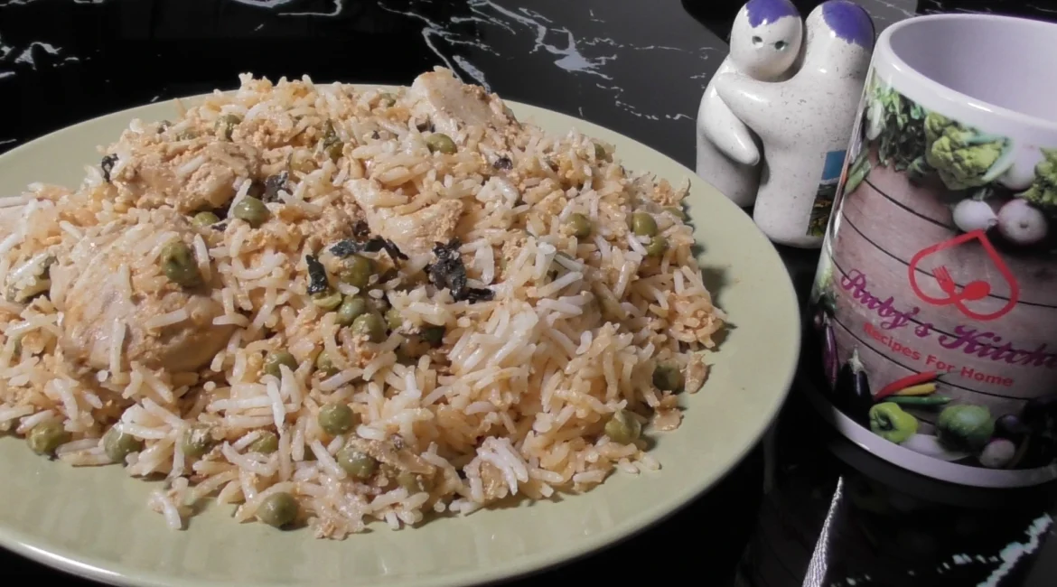 Chicken Biryani with Peas on a Plate